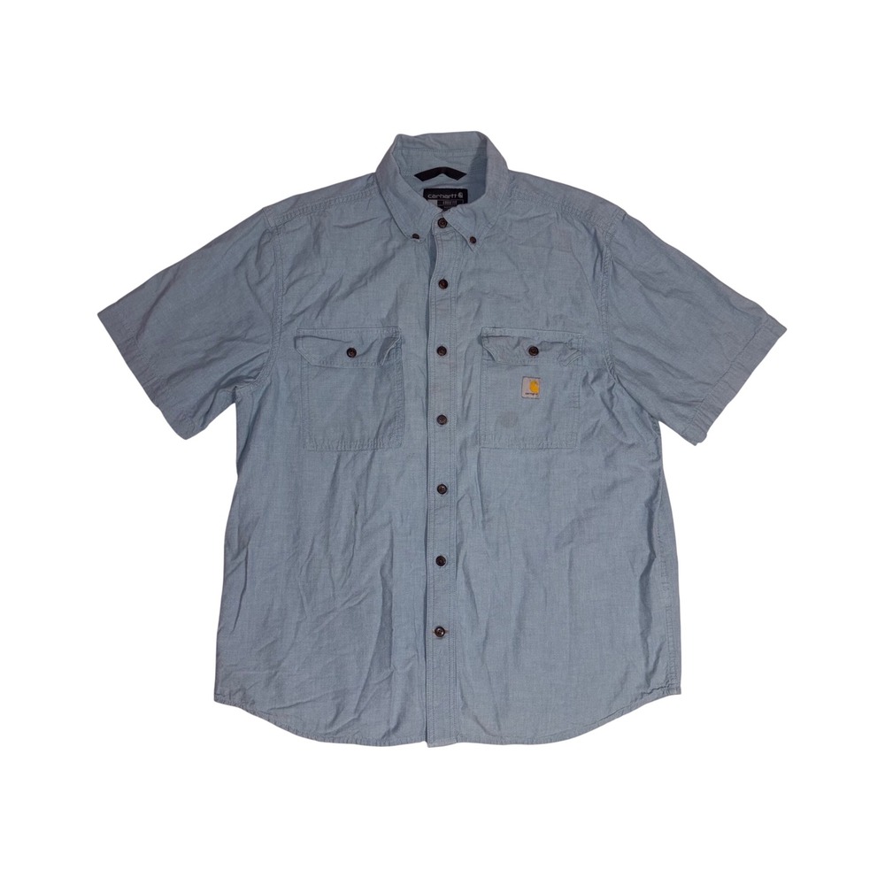 CARHARTT Short Sleeve Shirt Mens Large Blue Chambray Work Loose Fit